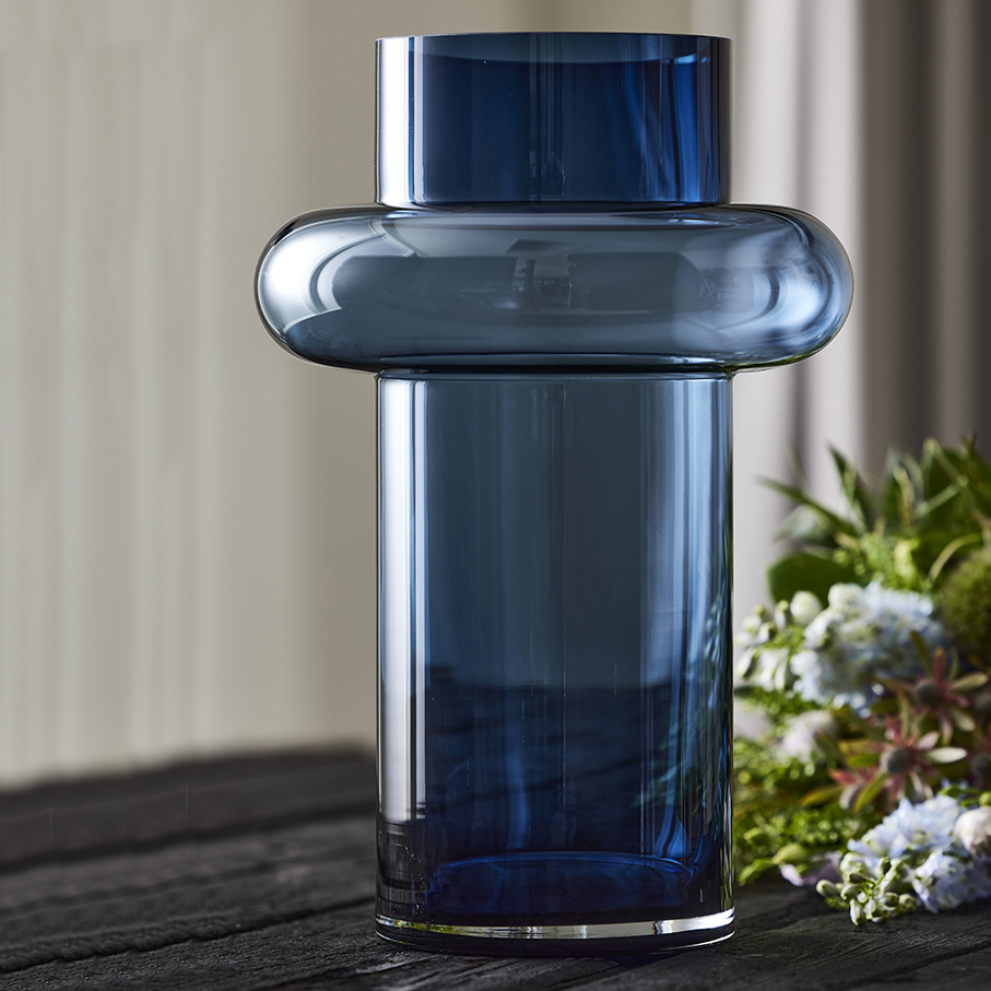 LYNGBY GLAS VASE TUBE 40 CM, Dark Blue