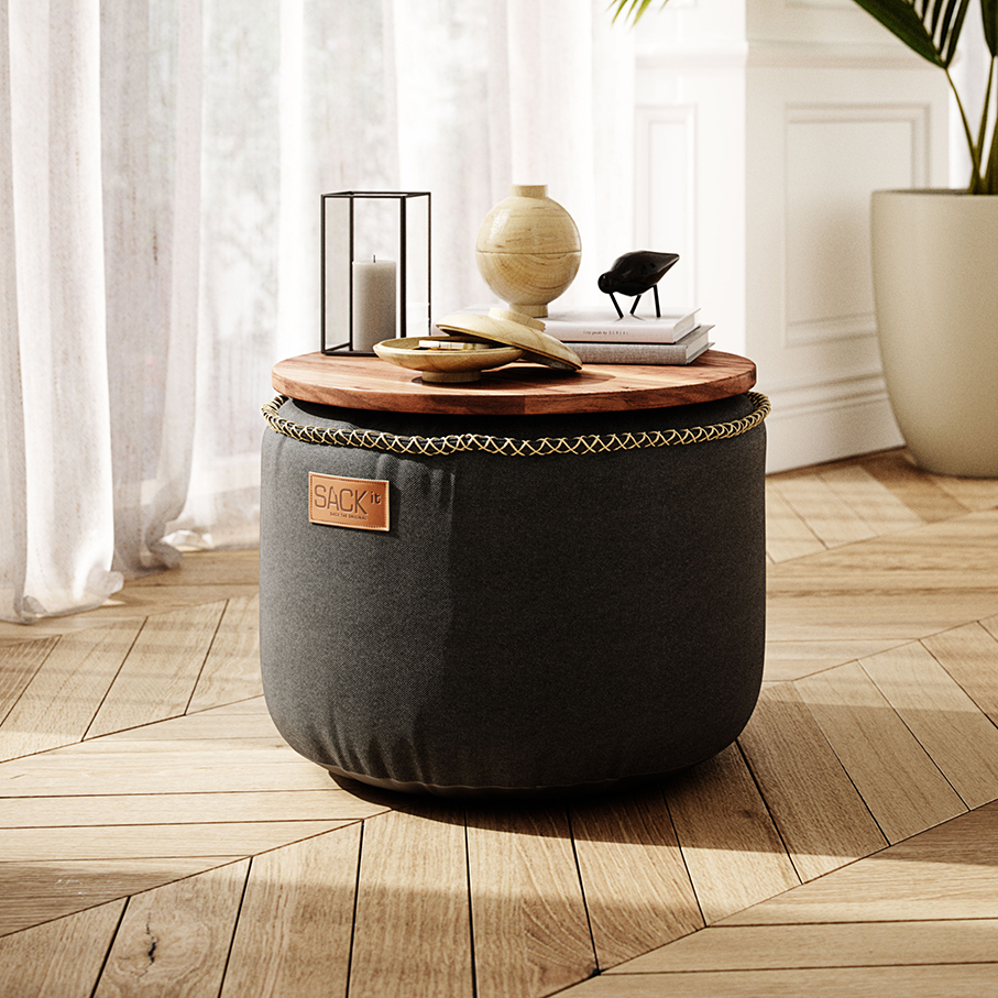 SACKit - Canvas Pouf, Black + DRUMit Acacia